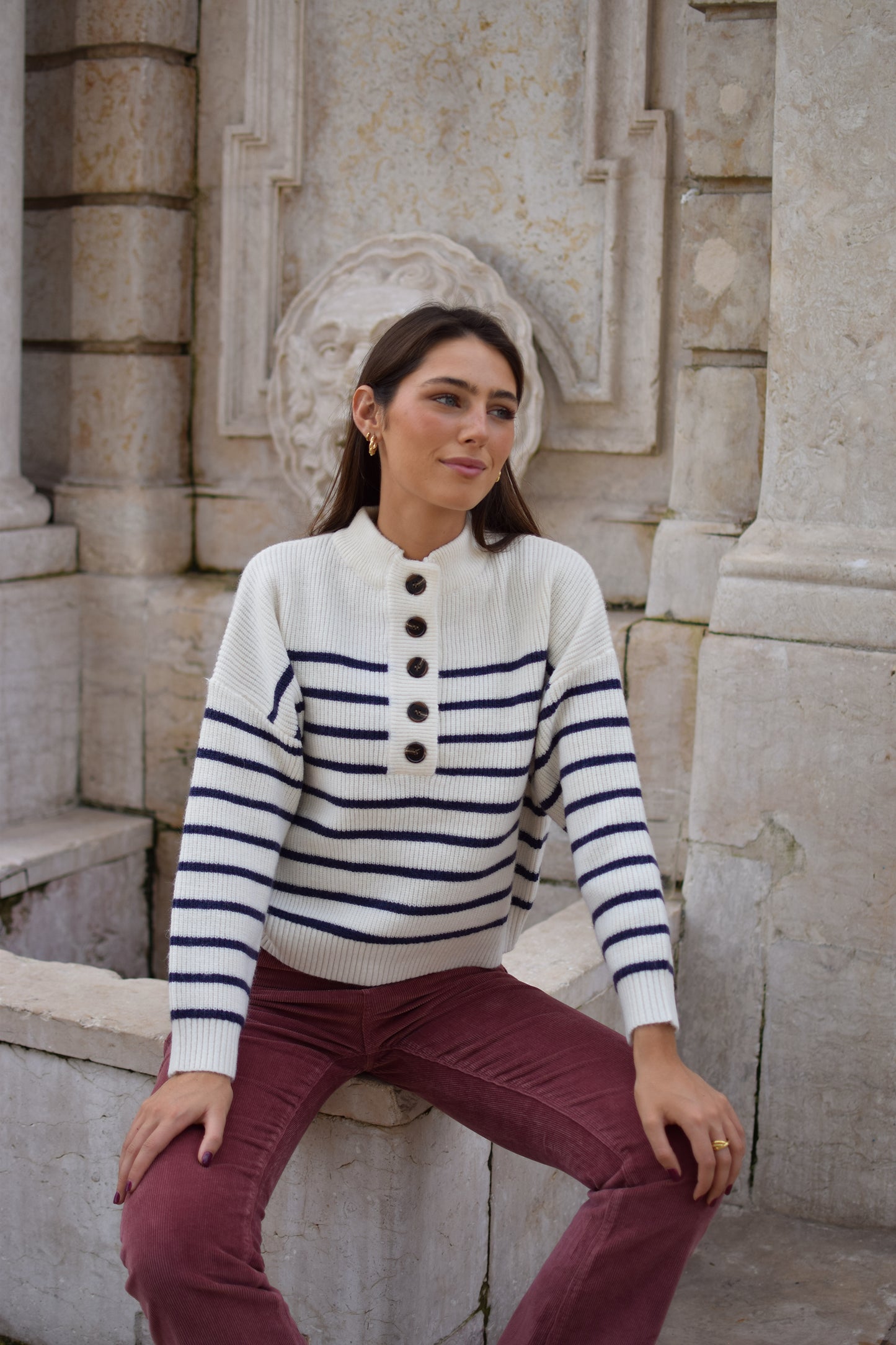 Camisola riscas botões