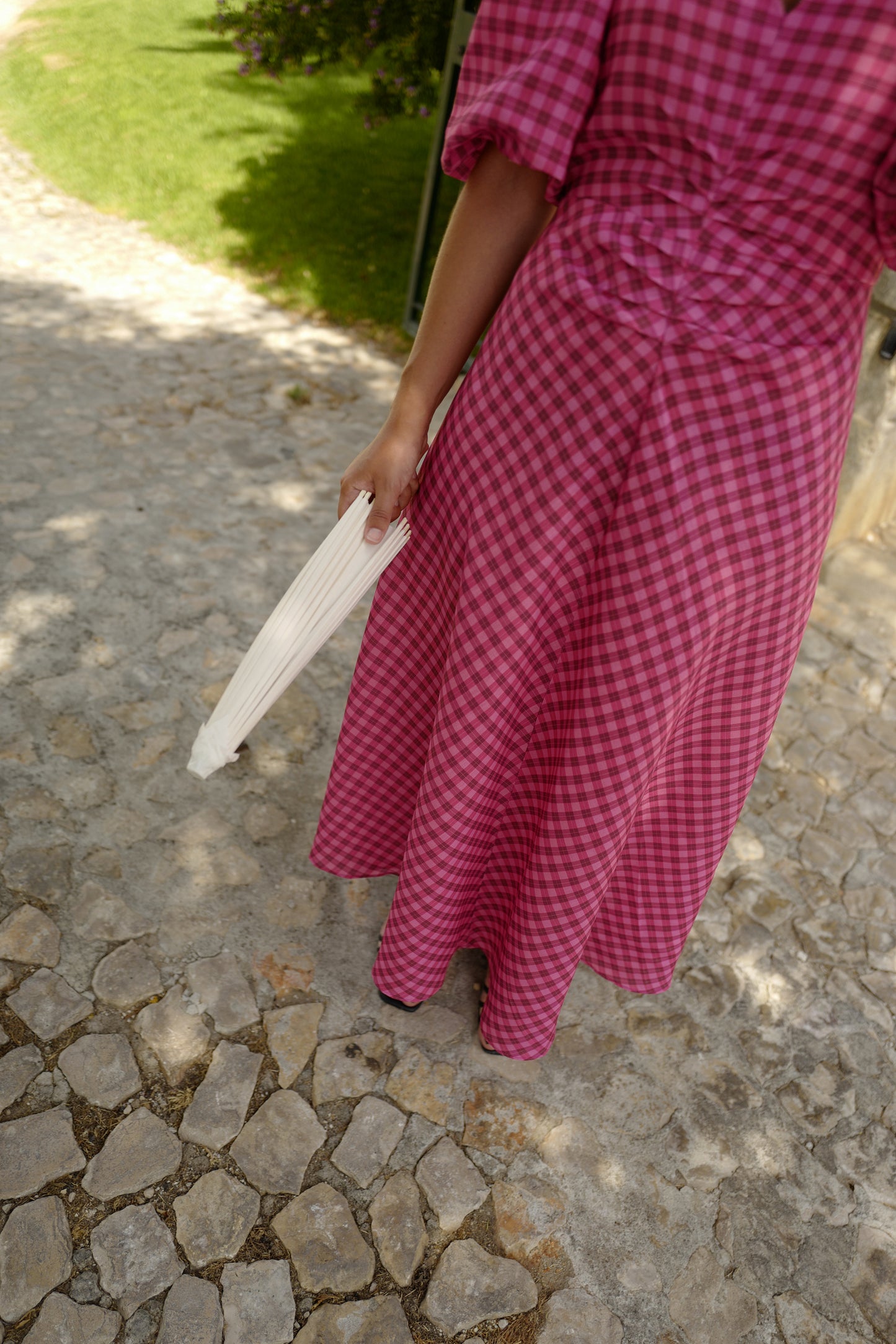 Vestido mangas vichy cor-de-rosa