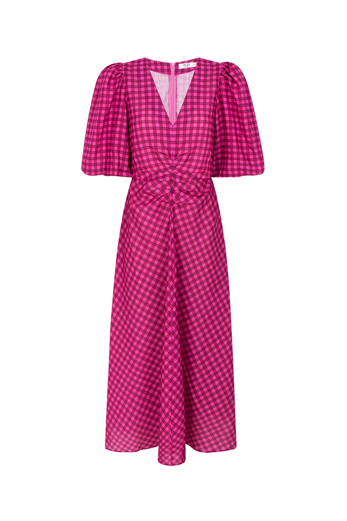 Vestido mangas vichy cor-de-rosa