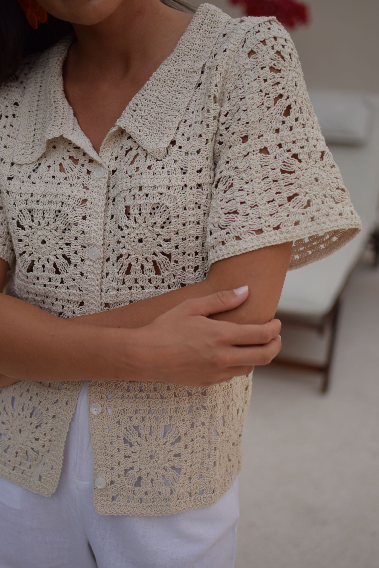 Camisa bege crochet