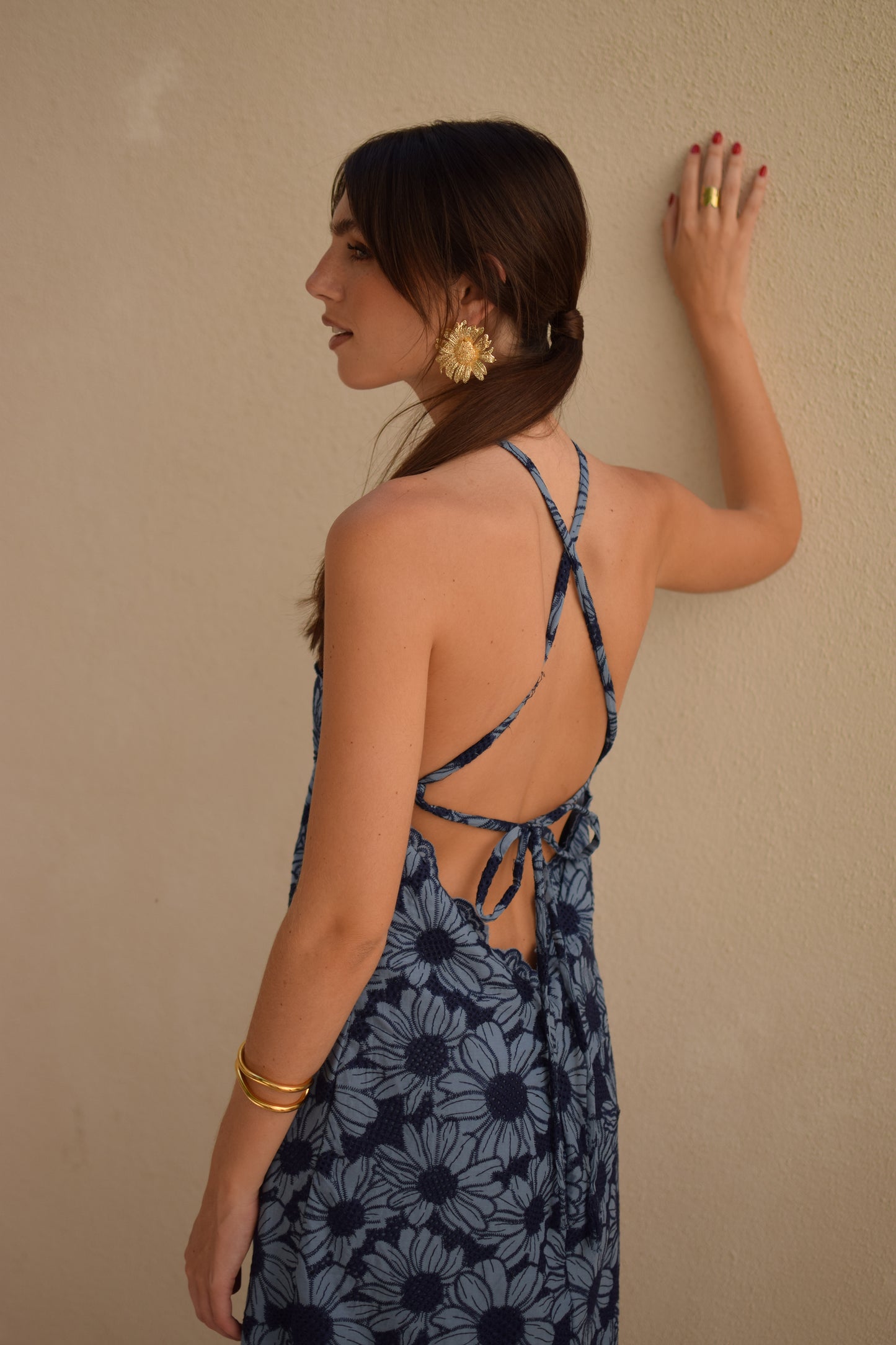 Vestido azul flores midi