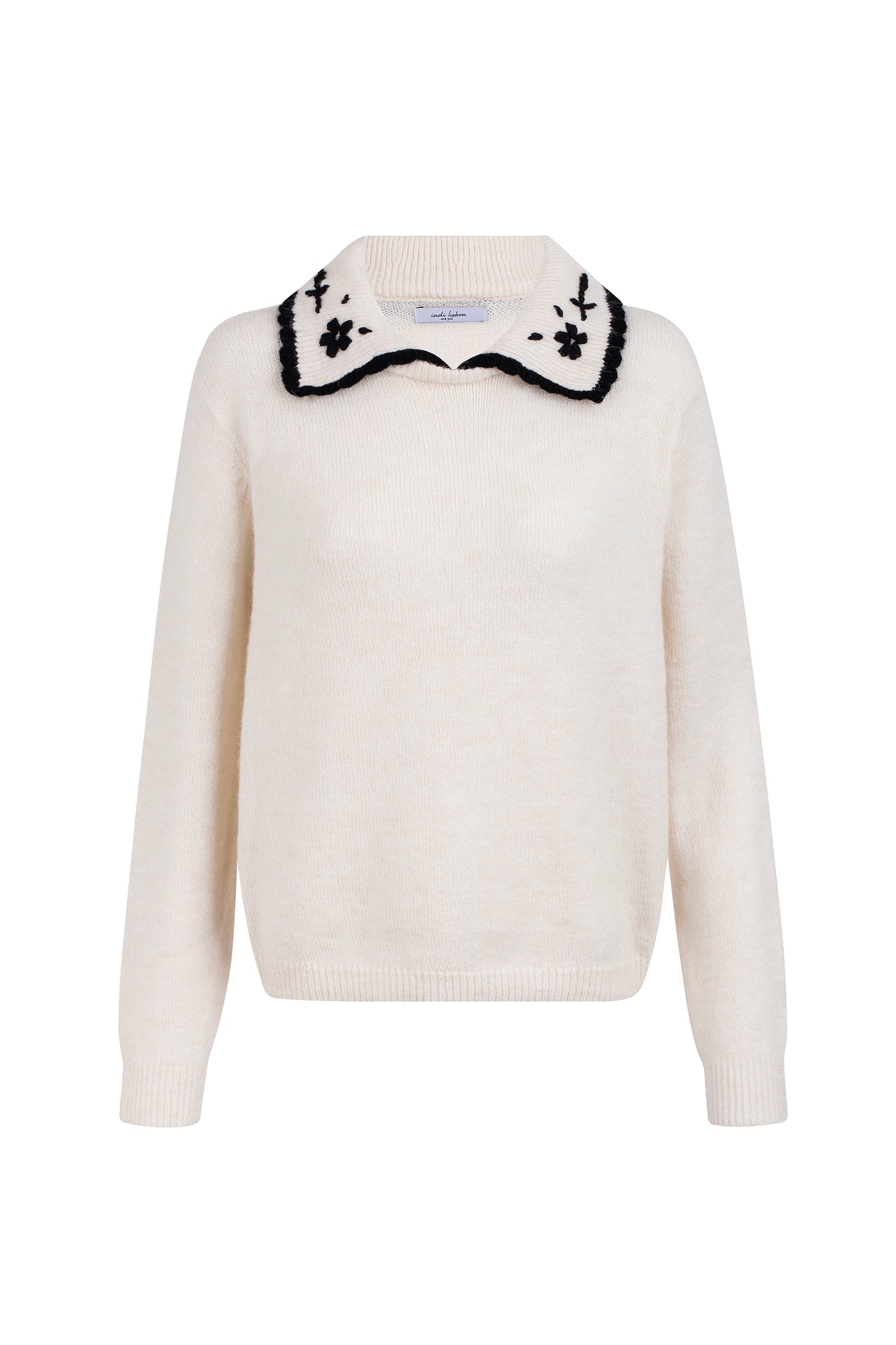 Camisola ecru gola bordada